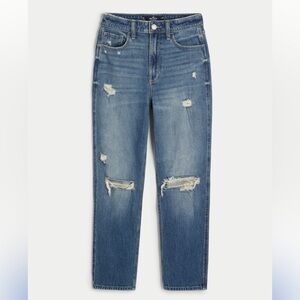 NWT HOLLISTER ULTRA HIGH-RISE RIPPED MEDIUM WASH MOM JEANS